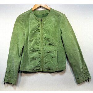 Live A Little Womens Leather Jacket S Green Ruched Detail & Zipper Cuffs